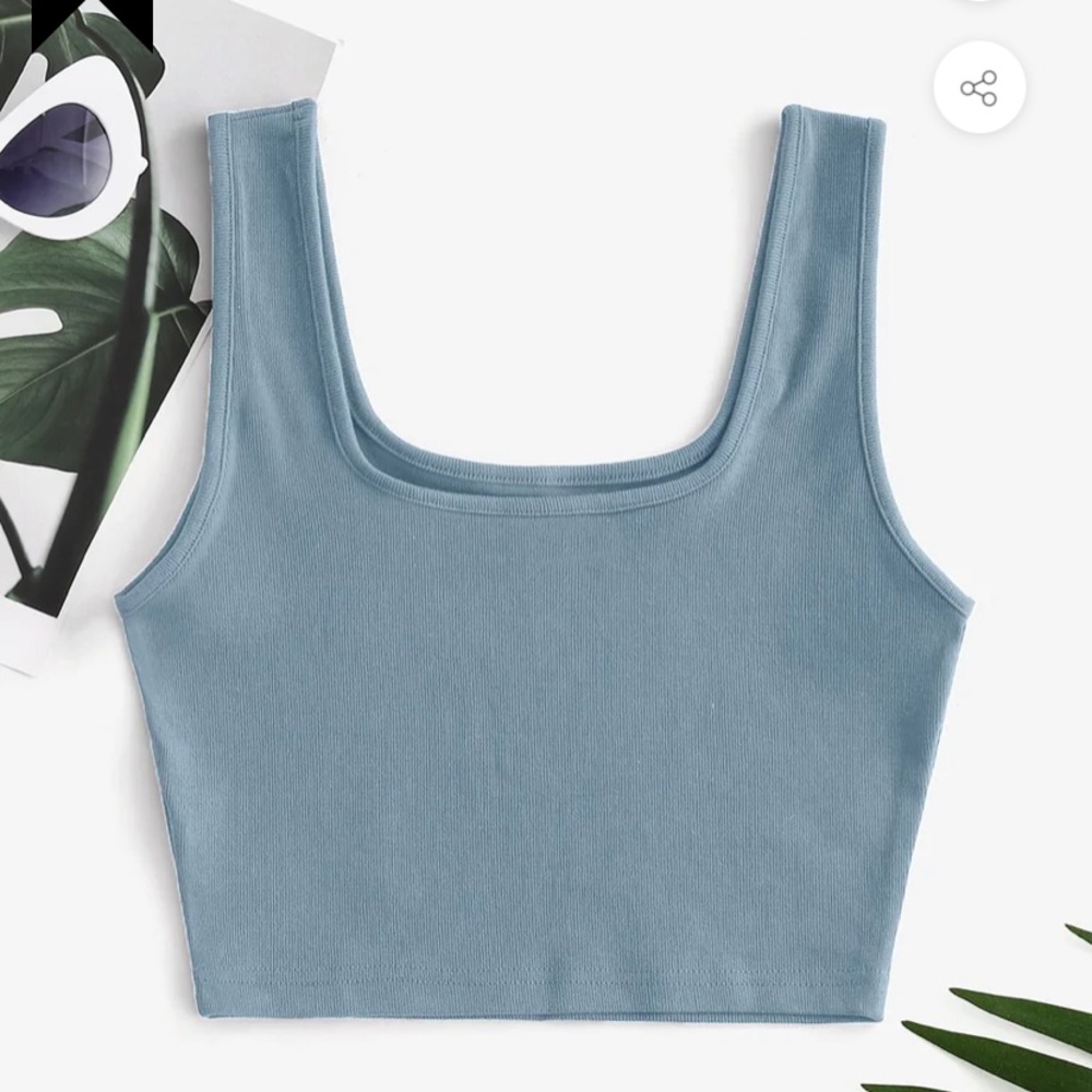 Baby Blue Ribbed Cropped Tank Top Small